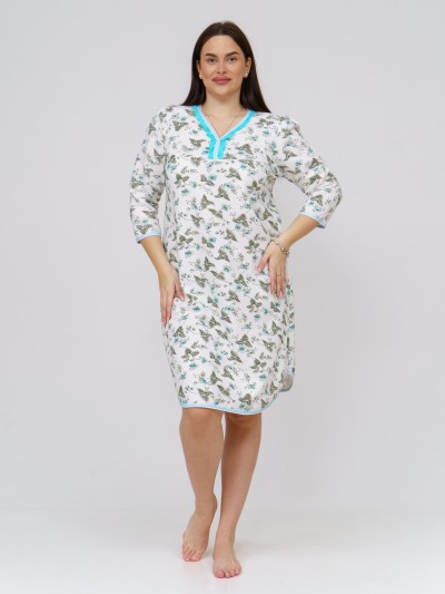 Ночная сорочка Камелия набивная белый/бирюза