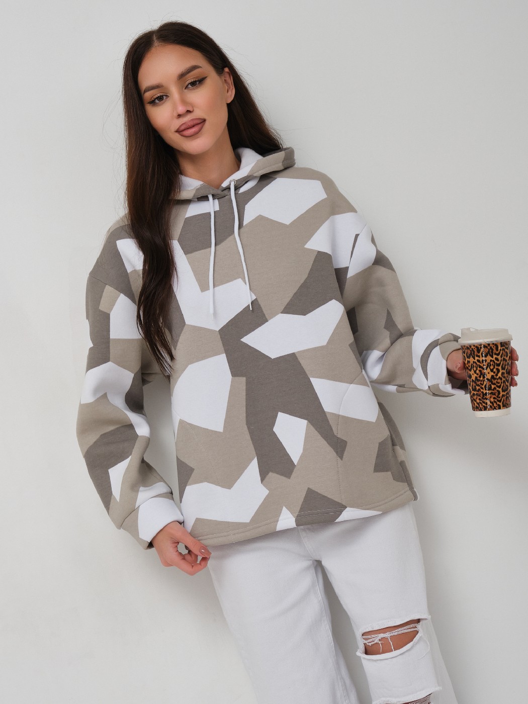 Толстовка жен. Геометрия 3-х нитка начес олива