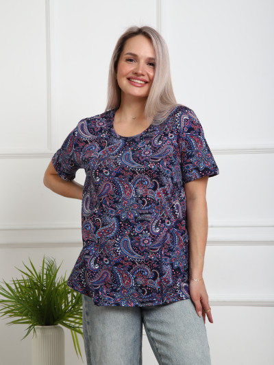 Футболка женская с карманами синий/узор