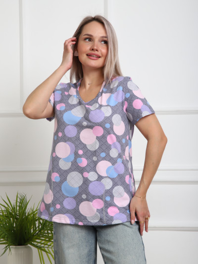 Футболка женская с карманами серый/круги