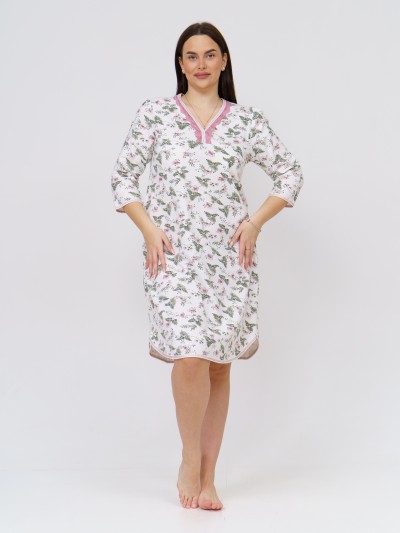 Ночная сорочка Камелия набивная белый/розы