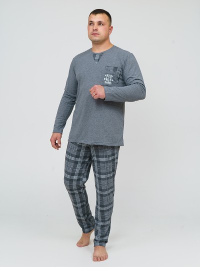 Пижама мужская Олимп дл.рукав серый/клетка