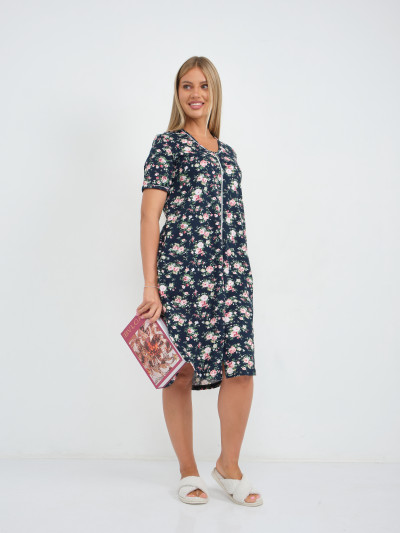 Халат Лотос набивка т.синий/цветы