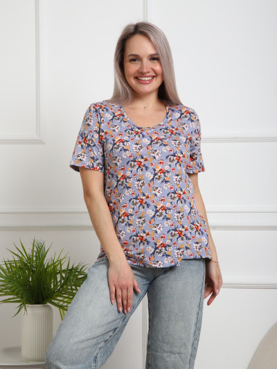 Футболка женская Незабудка серый/цветы