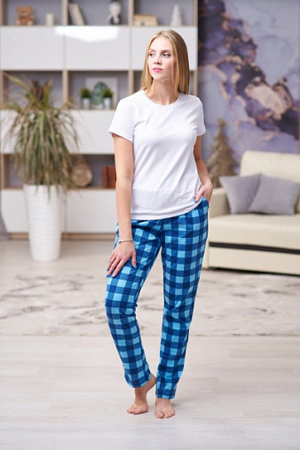 Брюки Силуэт голубой/клетка