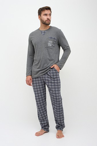 Пижама мужская Олимп дл.рукав серо-синий/клетка Пижама мужская Олимп дл.рукав серо-синий/клетка
