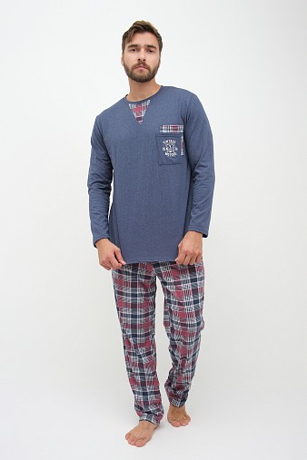 Пижама мужская Олимп дл.рукав бордо/клетка Пижама мужская Олимп дл.рукав бордо/клетка