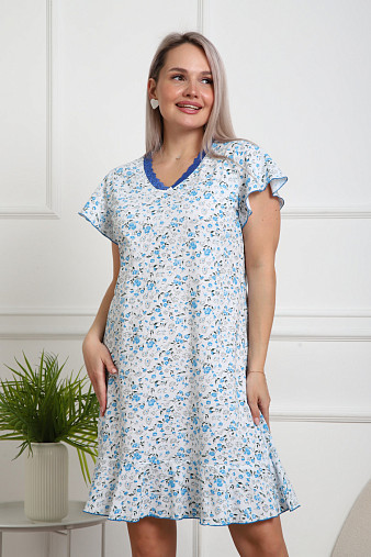 Ночная сорочка Астра крыло голубой/цветы