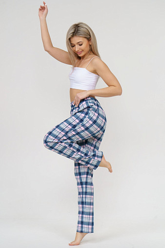 Брюки Силуэт сине-розовый/клетка