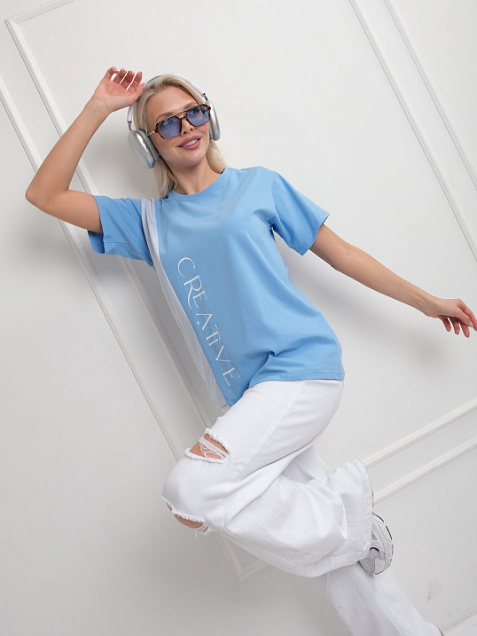 Футболка женская Креатив голубой/св.голубой