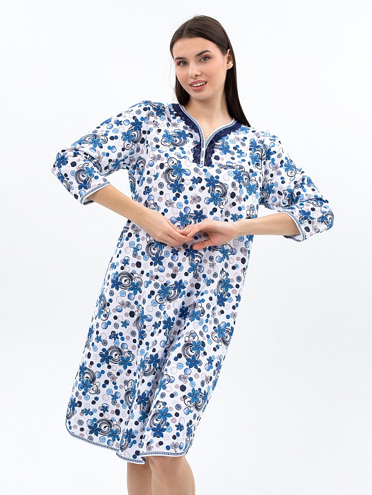Ночная сорочка Камелия набивная белый/василек