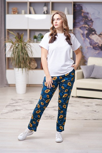 Брюки Силуэт индиго-папайя