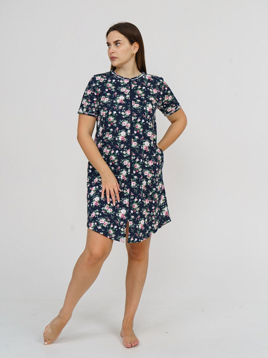 Халат Лотос набивка т.синий/цветы