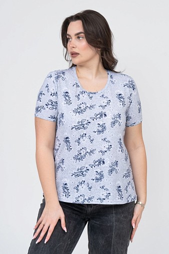 Футболка женская Незабудка серый/цветы