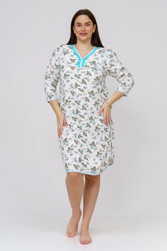 Ночная сорочка Камелия набивная белый/бирюза