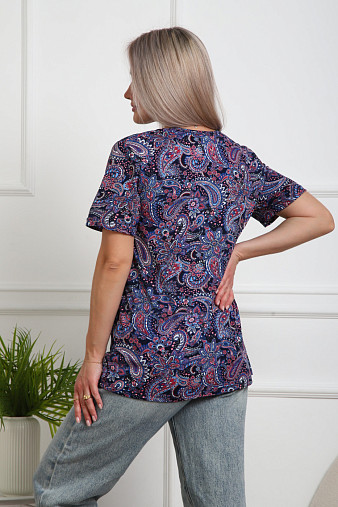 Футболка женская с карманами синий/узор
