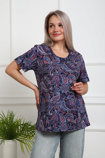 Футболка женская с карманами синий/узор