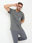 Пижама мужская Олимп кор.рукав серо-синий/клетка