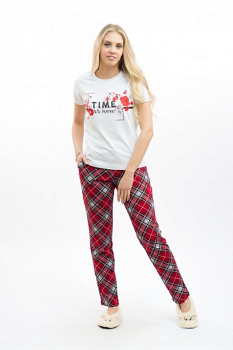Брюки Силуэт красный/клет-диаг