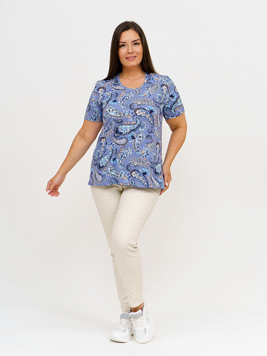 Футболка женская с карманами индиго/узор