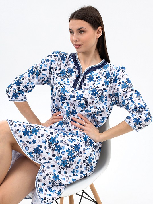 Ночная сорочка Камелия набивная белый/василек