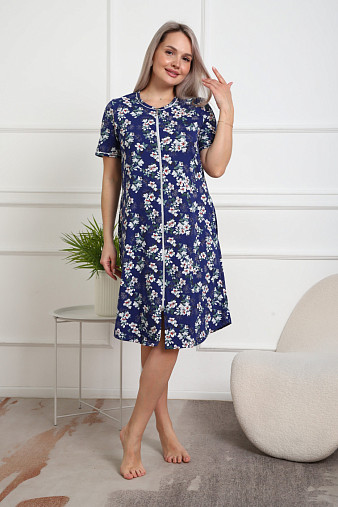 Халат Лотос набивка синий/сакура