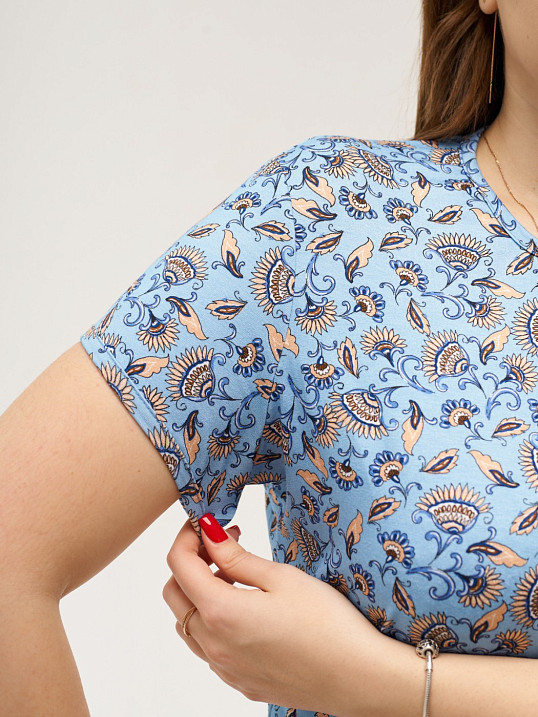 Футболка женская Планка голубой/соцветие