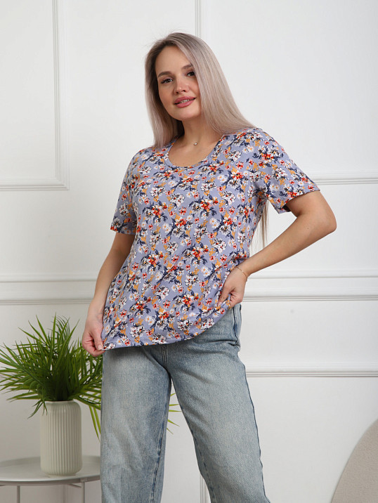 Футболка женская Незабудка серый/цветы