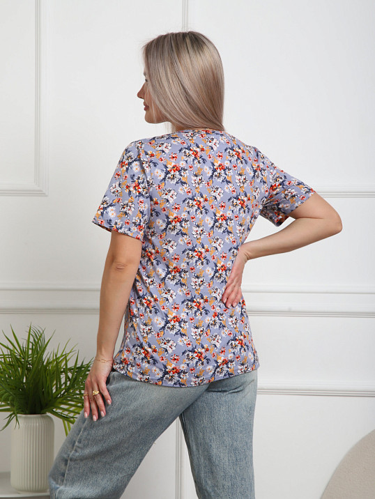 Футболка женская Незабудка серый/цветы