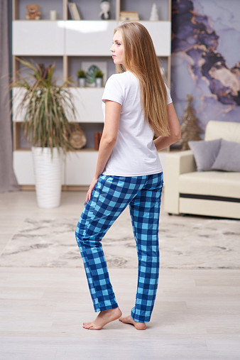 Брюки Силуэт голубой/клетка