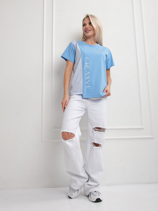 Футболка женская Креатив голубой/св.голубой