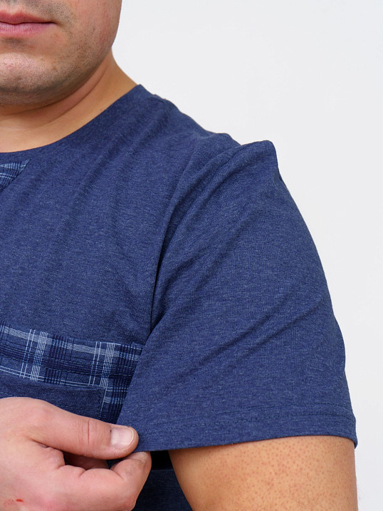 Пижама мужская Олимп кор.рукав синий/клетка