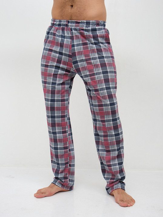 Пижама мужская Олимп дл.рукав бордо/клетка