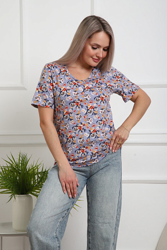 Футболка женская Незабудка серый/цветы