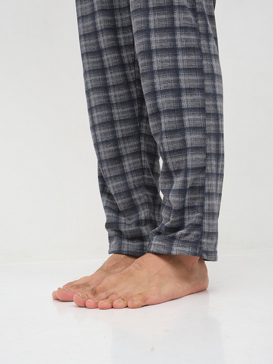 Пижама мужская Олимп кор.рукав серо-синий/клетка