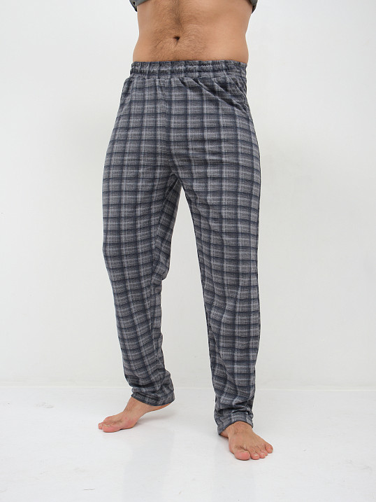 Пижама мужская Олимп кор.рукав серо-синий/клетка