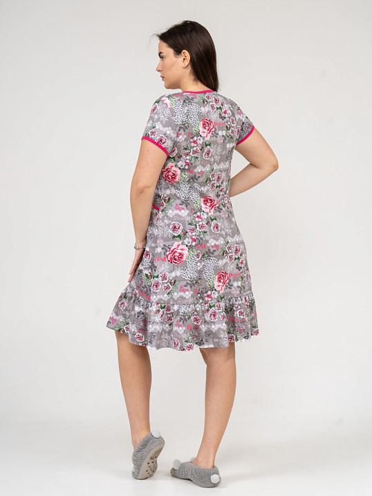 Халат Жемчужина серый/цветы