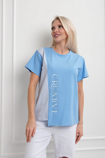Футболка женская Креатив голубой/св.голубой