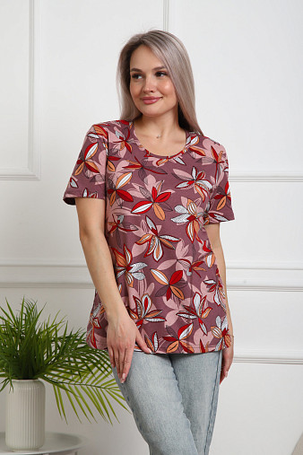 Футболка женская с карманами брусника/абстракция