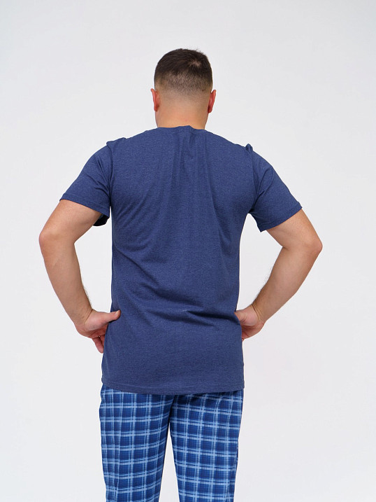 Пижама мужская Олимп кор.рукав синий/клетка