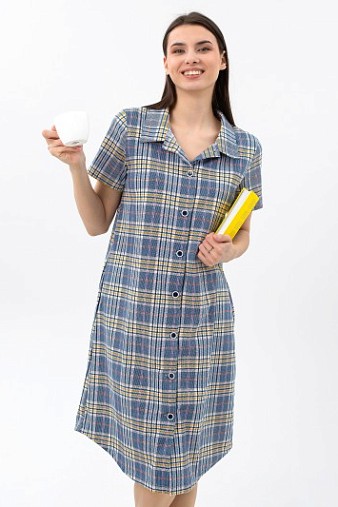 Халат Анна синий/клетка