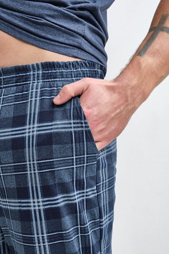 Пижама мужская Олимп кор.рукав индиго/клетка