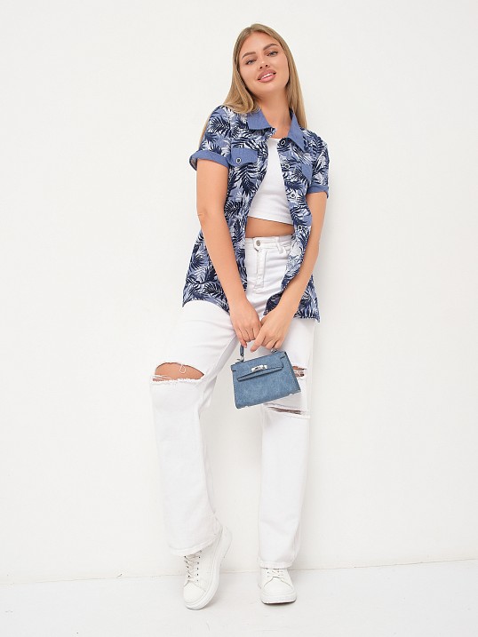 Рубашка Акцент джинс/папоротник
