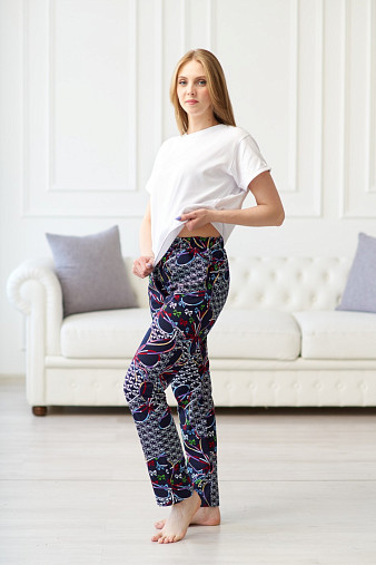 Брюки Силуэт синий/бантик