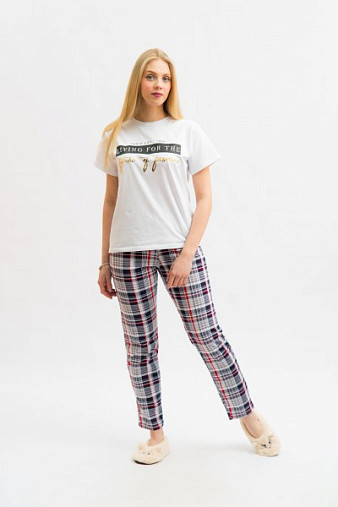 Брюки Силуэт серый/клетка