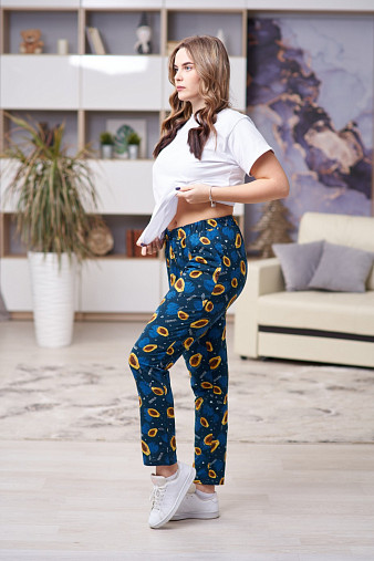 Брюки Силуэт индиго-папайя