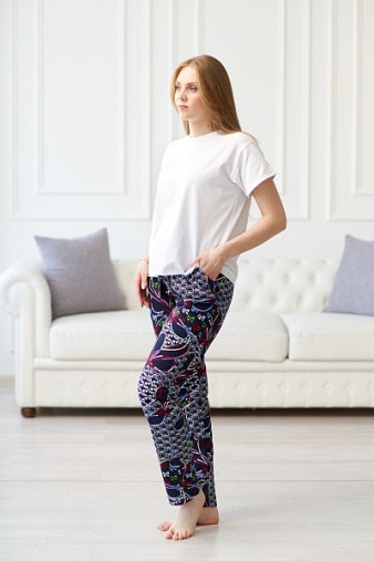 Брюки Силуэт синий/бантик