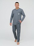 Пижама мужская Олимп дл.рукав серый/клетка