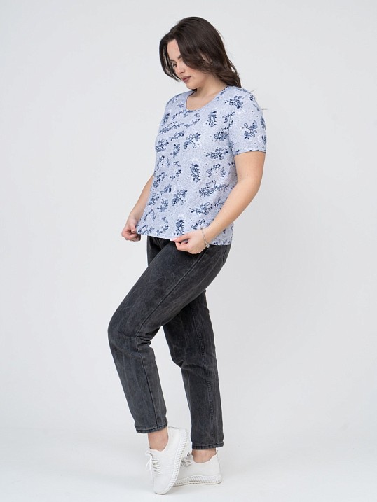 Футболка женская Незабудка серый/цветы