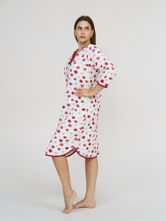 Ночная сорочка Камелия набивная экрю/цветы